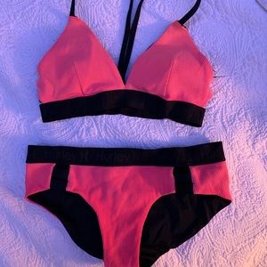 Hurley Black and Pink Triangle Bikini Set